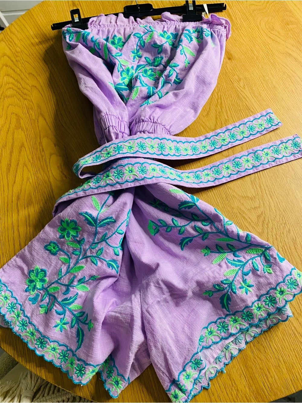 🛍️Lilly Pulitzer Lavender Embroidered Strapless Romper with Green Floral Detail